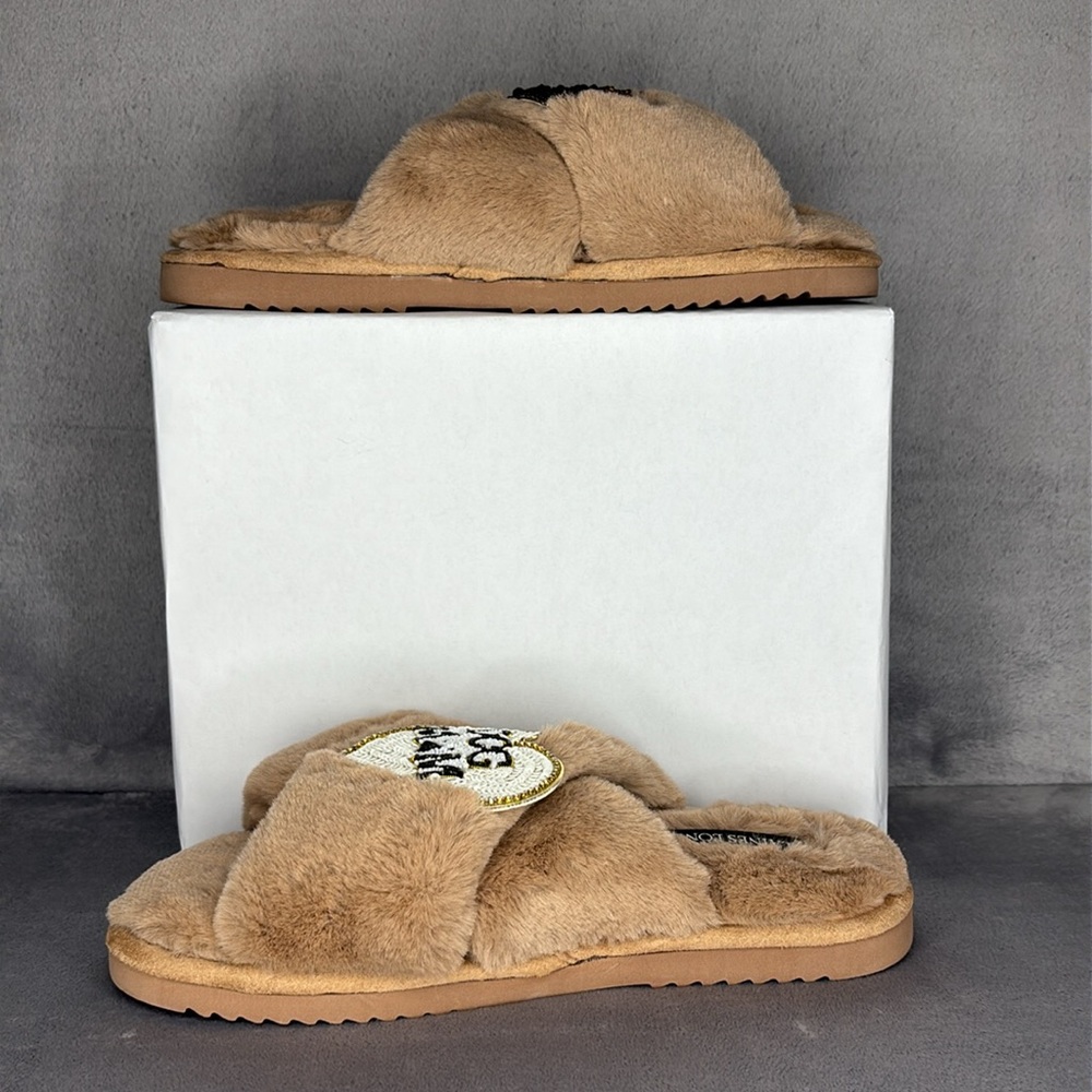 Tan 'Dog Mom' Slippers View 3